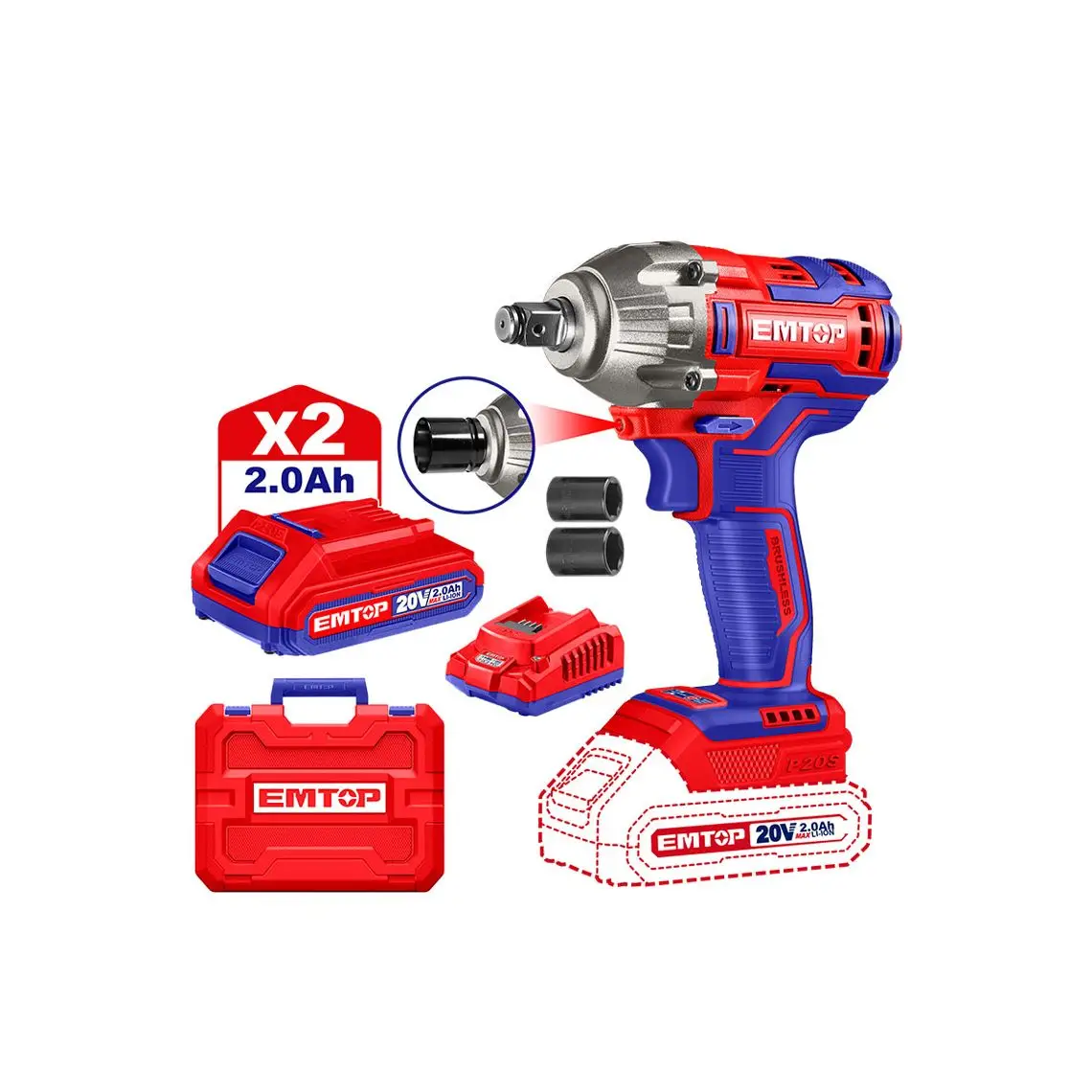 Ударный гайковёрт Li-Ion 20 В 1/2" (промышленный) EC EMTOP